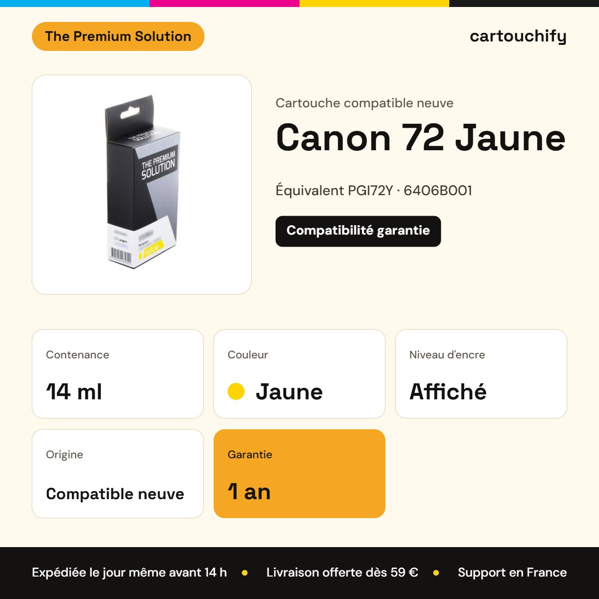 Canon 72 Cartouche Jaune compatible équivalent à PGI72Y, 6406B001 : caractéristiques