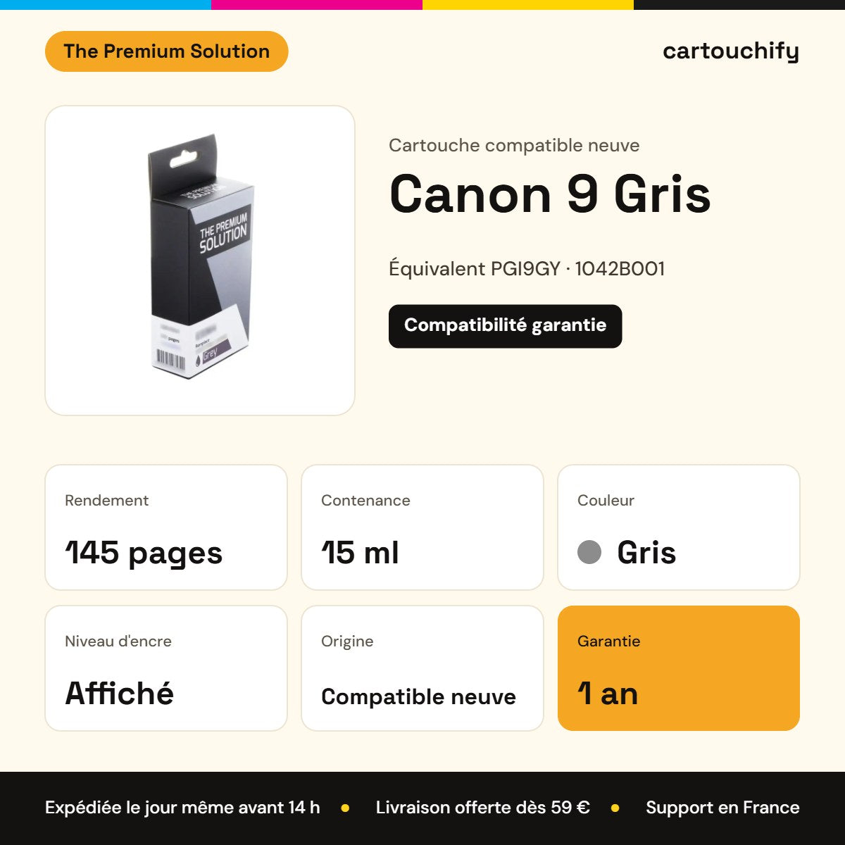 Canon 9 Cartouche Grey compatible équivalent à PGI9GY, 1042B001 : caractéristiques