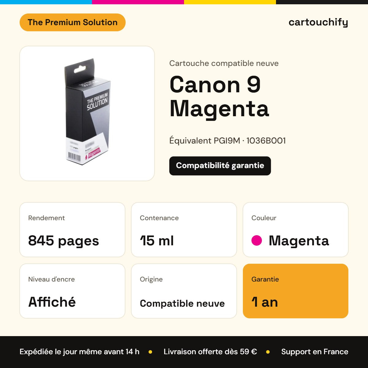 Canon 9 Cartouche Magenta compatible équivalent à PGI9M, 1036B001 : caractéristiques