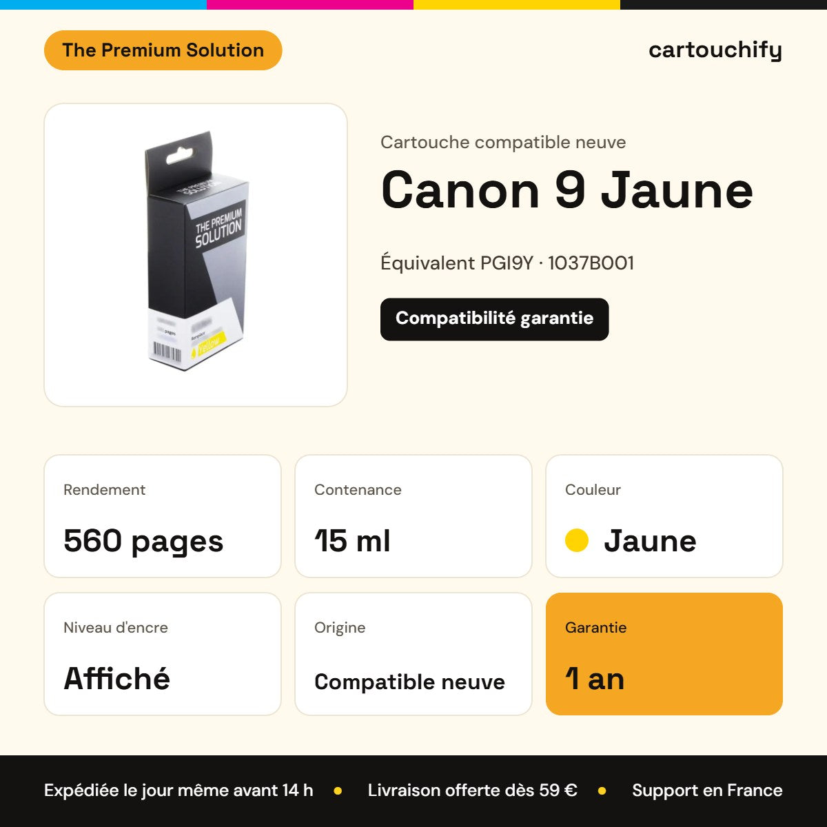 Canon 9 Cartouche Jaune compatible équivalent à PGI9Y, 1037B001 : caractéristiques