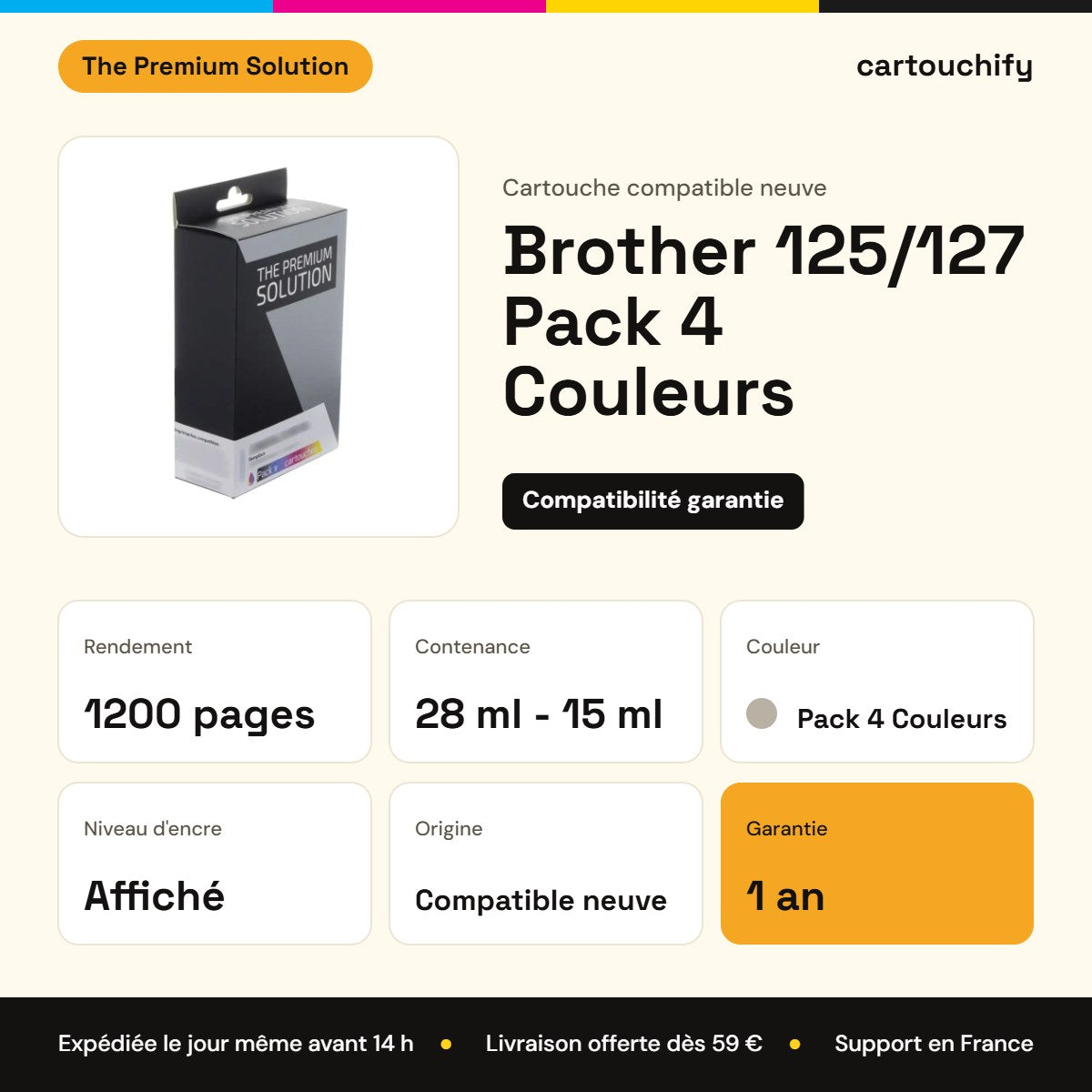 Brother 125/127 Cartouche Pack 4 Couleurs compatible (4 cartouches) équivalent à LC125, 127 : caractéristiques