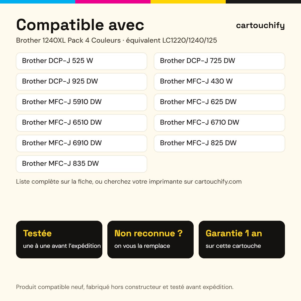 Imprimantes compatibles avec la cartouche Brother 1240XL Pack 4 Couleurs