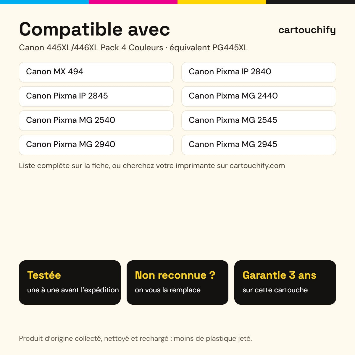 Imprimantes compatibles avec la cartouche Canon 445XL/446XL Pack 4 Couleurs