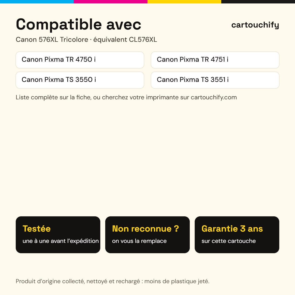 Imprimantes compatibles avec la cartouche Canon 576XL Tricolore