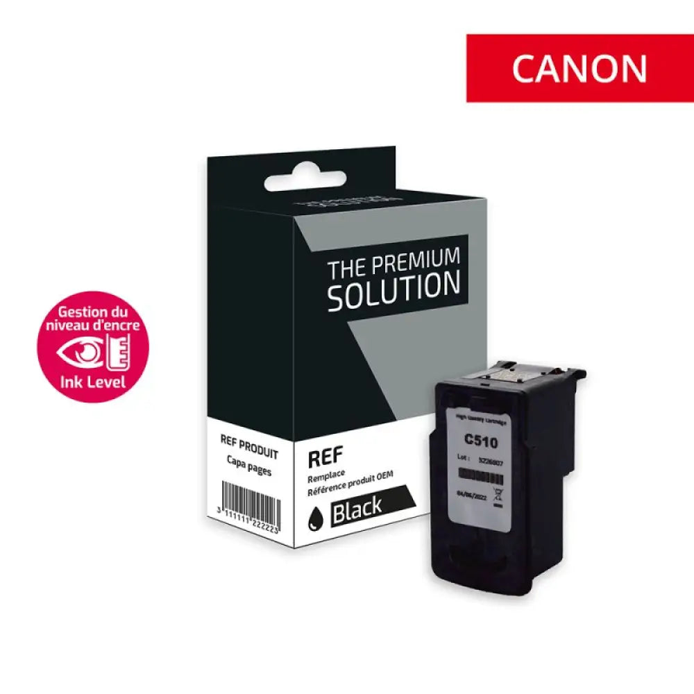 Cartouche compatible Canon PG 510 Noir avec niveaux d’encre - Jet remanufacturé The Premium Solution