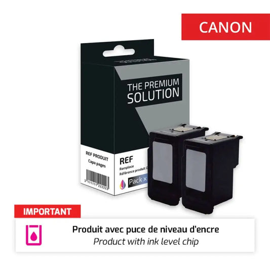 Cartouche compatible Canon PG 540XL Pack 2 Noir avec niveaux d’encre - Jet remanufacturé The Premium Solution
