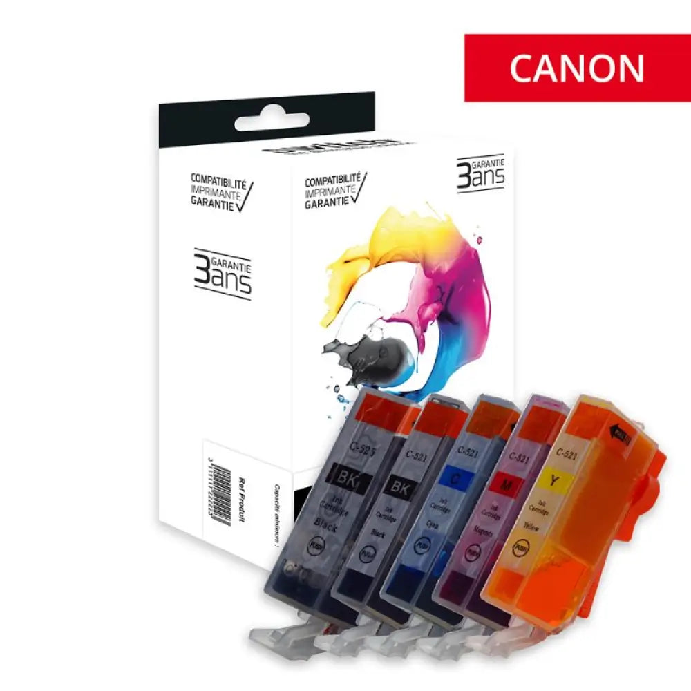 Cartouche compatible Canon PGI-520 CLI-521 Pack 5 Couleurs - Jet d’encre Switch
