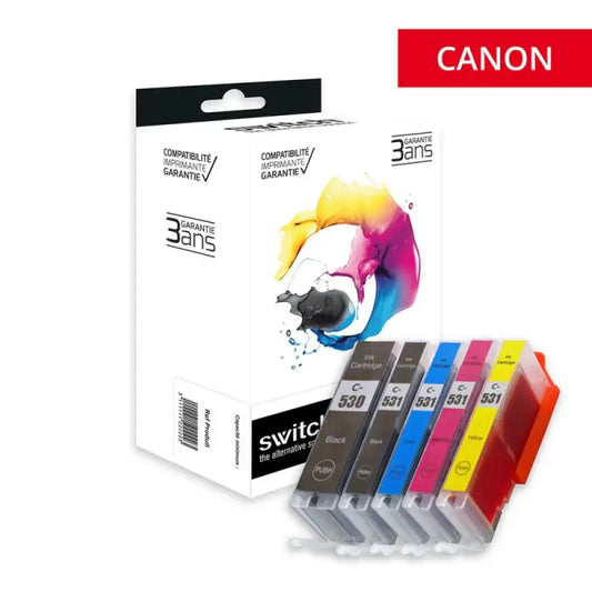 Cartouche compatible Canon PGI-530 CLI-531 Pack 5 Couleurs - Jet d’encre Switch