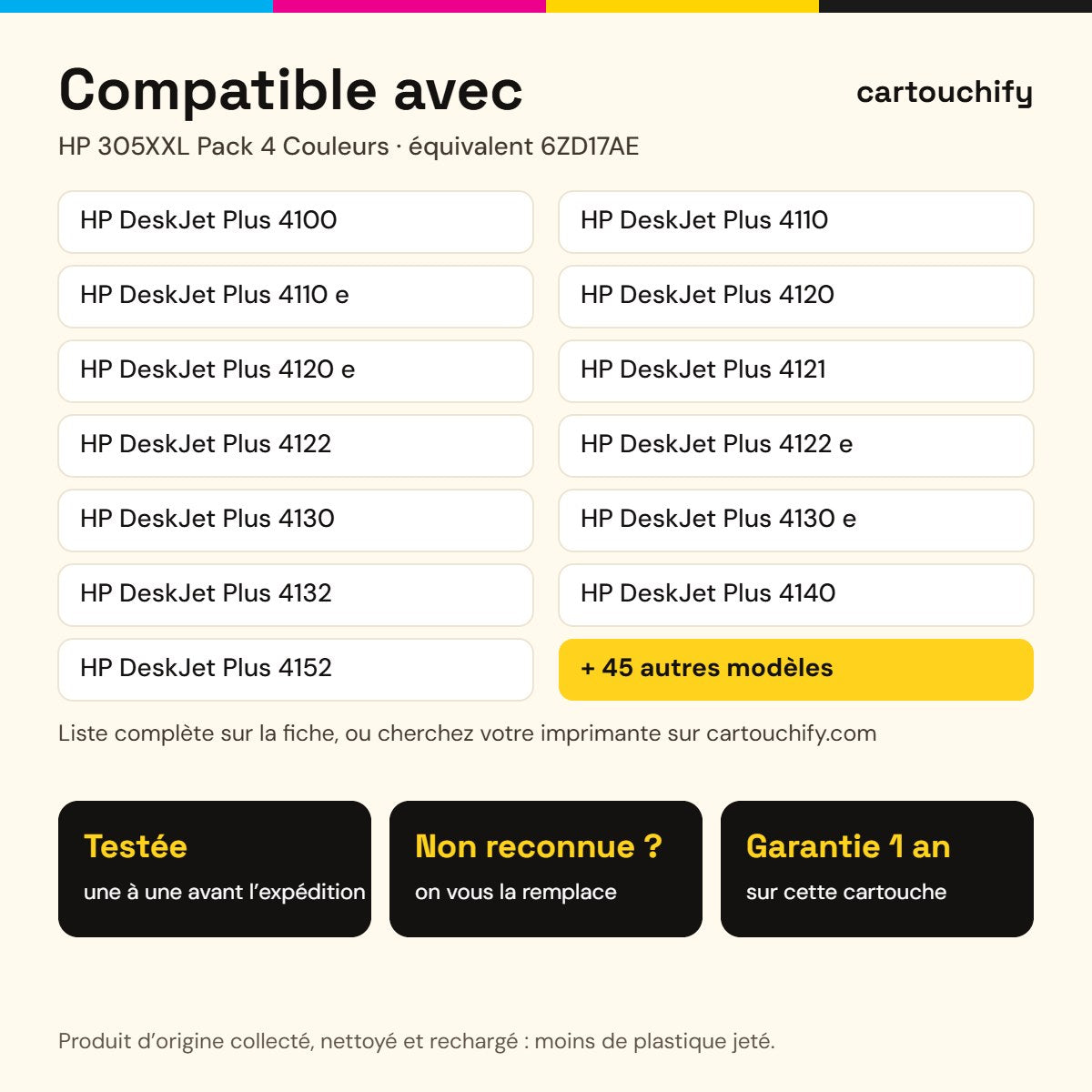 Imprimantes compatibles avec la cartouche HP 305XXL Pack 4 Couleurs