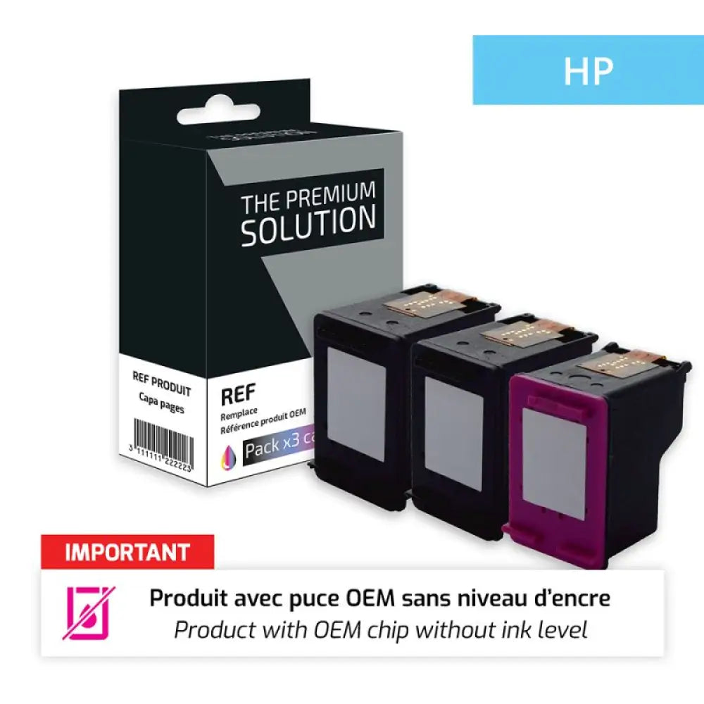 Cartouche compatible hp 62XL Pack 2 Noir 1 Cyan Magenta Jaune - Jet d’encre remanufacturé The Premium Solution