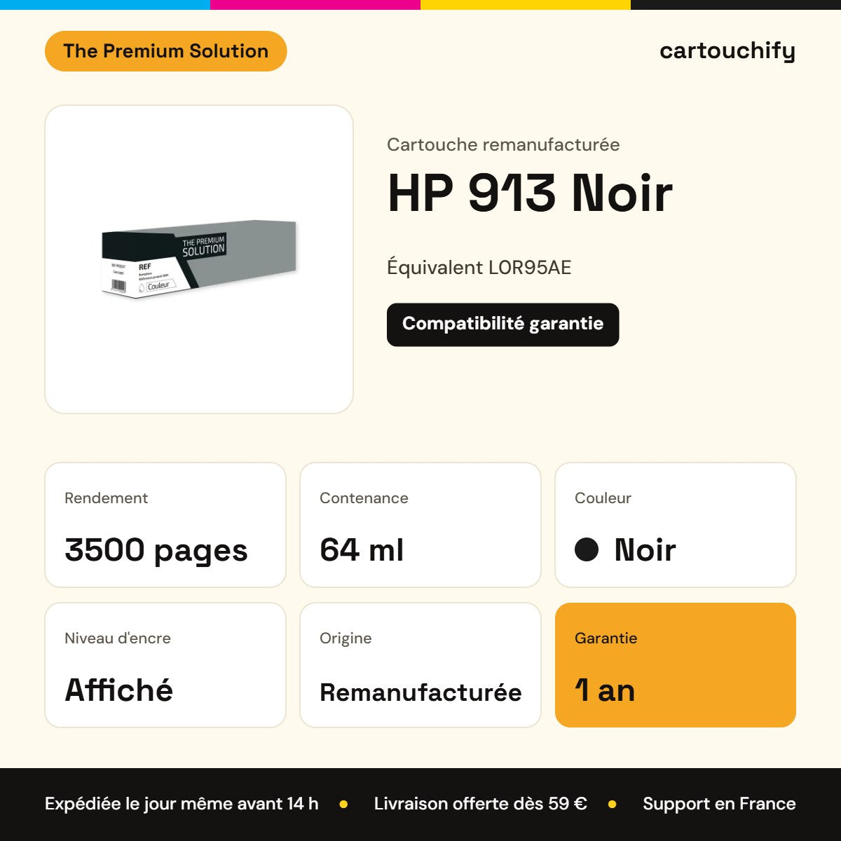 HP 913 Cartouche Noir compatible équivalent à L0R95AE remanufacturé AF : caractéristiques