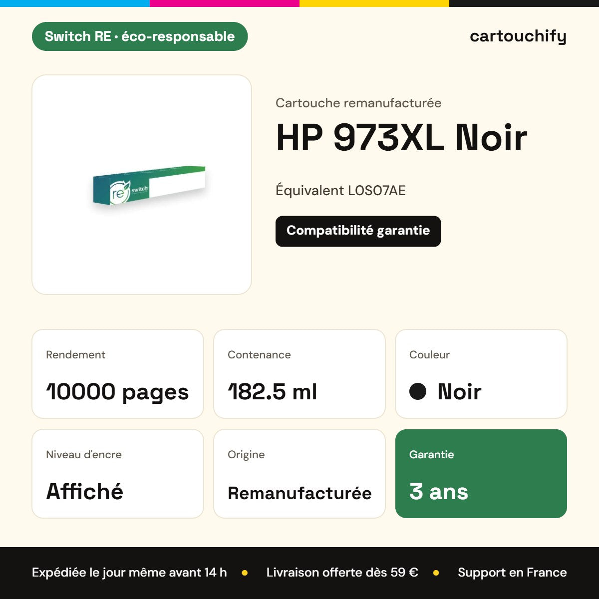 HP 973XL Cartouche Noir remanufacturé équivalent à L0S07AE · Switch RE : caractéristiques