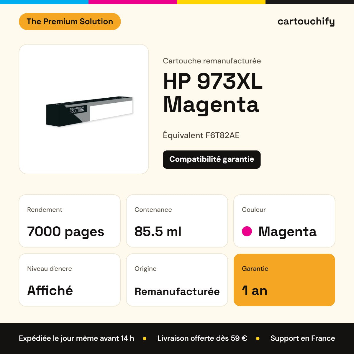 HP 973XL Cartouche Magenta compatible équivalent à F6T82AE remanufacturé AF : caractéristiques