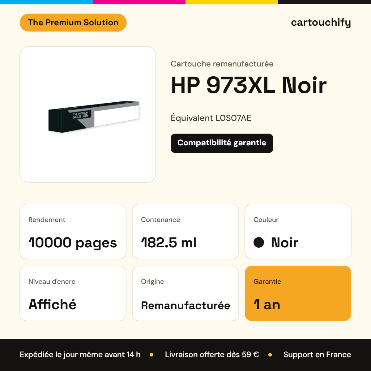 HP 973XL Cartouche Noir compatible équivalent à L0S07AE remanufacturé AF : caractéristiques