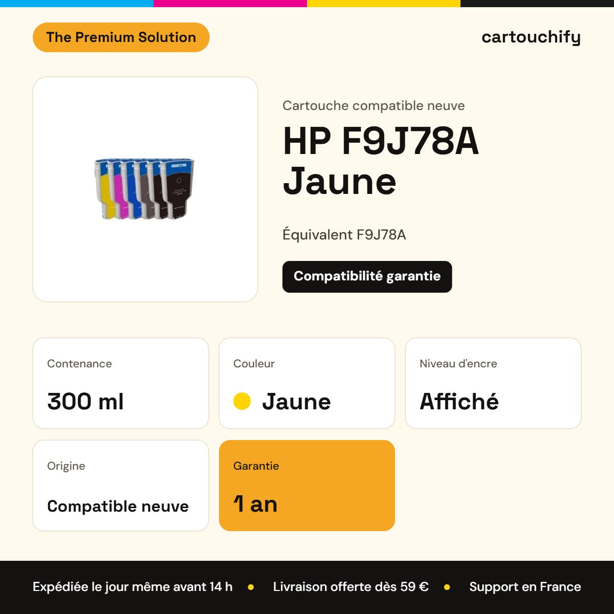 HP F9J78A Cartouche Jaune compatible : caractéristiques