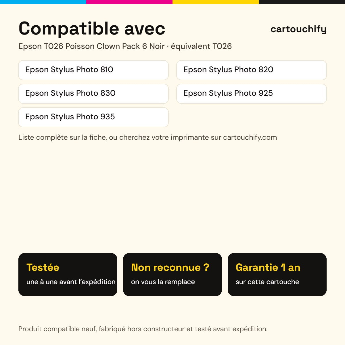 Imprimantes compatibles avec Epson T026 Poisson Clown Cartouche Pack 6 Noir compatible équivalent à T026