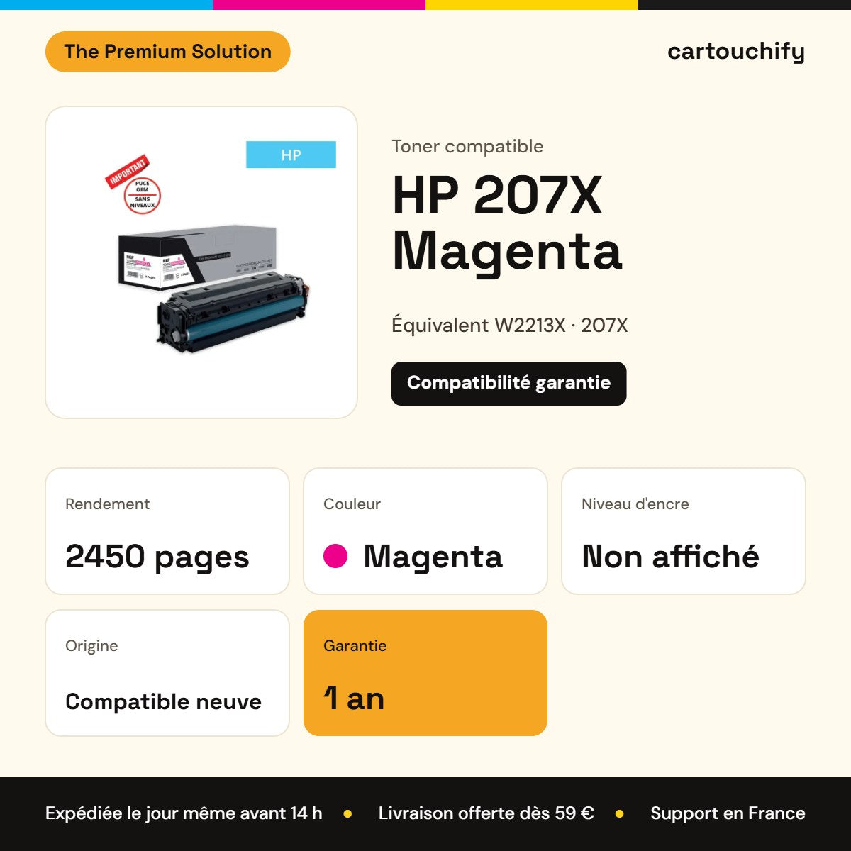 HP 207X Toner Magenta compatible puce OEM équivalent à W2213X : caractéristiques
