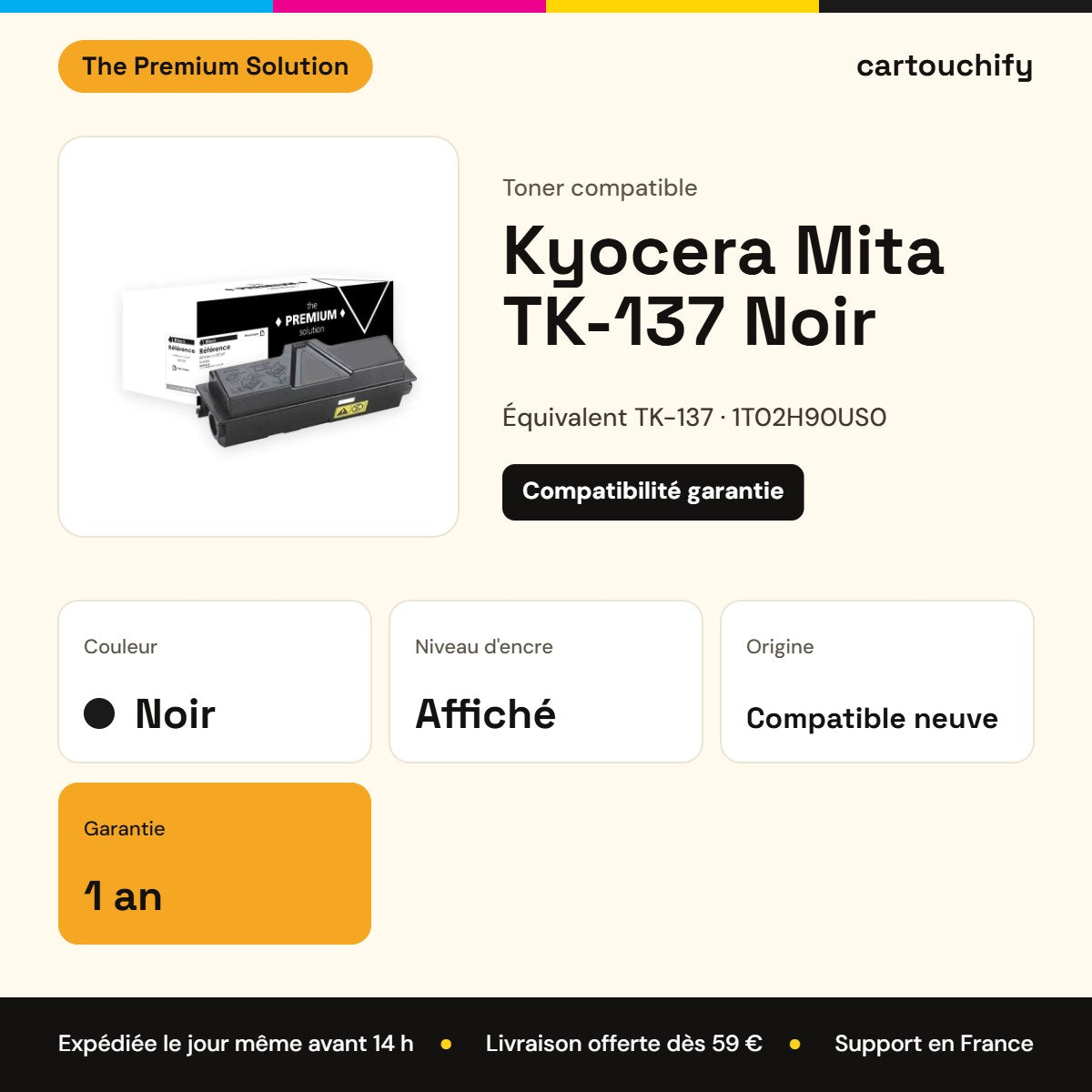 Kyocera Mita TK-137 Toner Noir compatible équivalent à 1T02H90US0 : caractéristiques