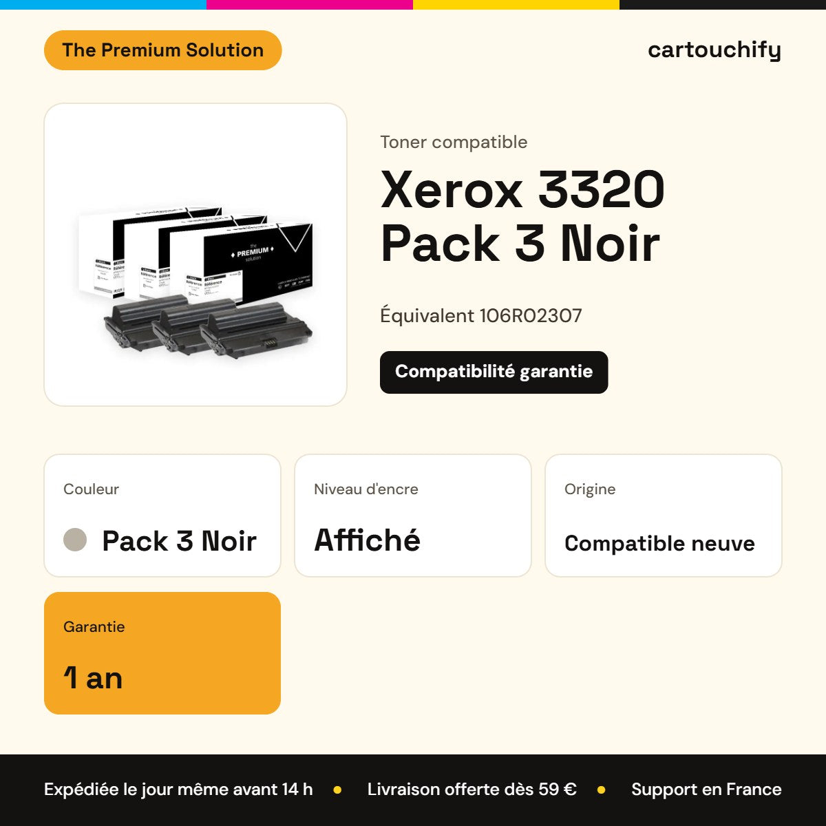 Xerox 3320 Toner Pack 3 Noir compatible équivalent à 106R02307 : caractéristiques