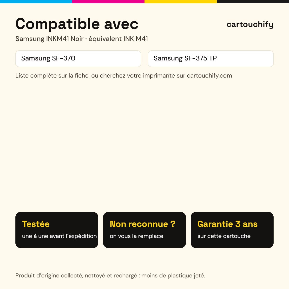 Imprimantes compatibles avec Samsung INKM41 Cartouche Noir remanufacturé · Switch RE