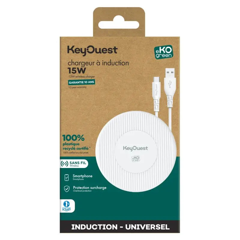 Chargeur induction eKOgreen recyclé 15W - Blanc