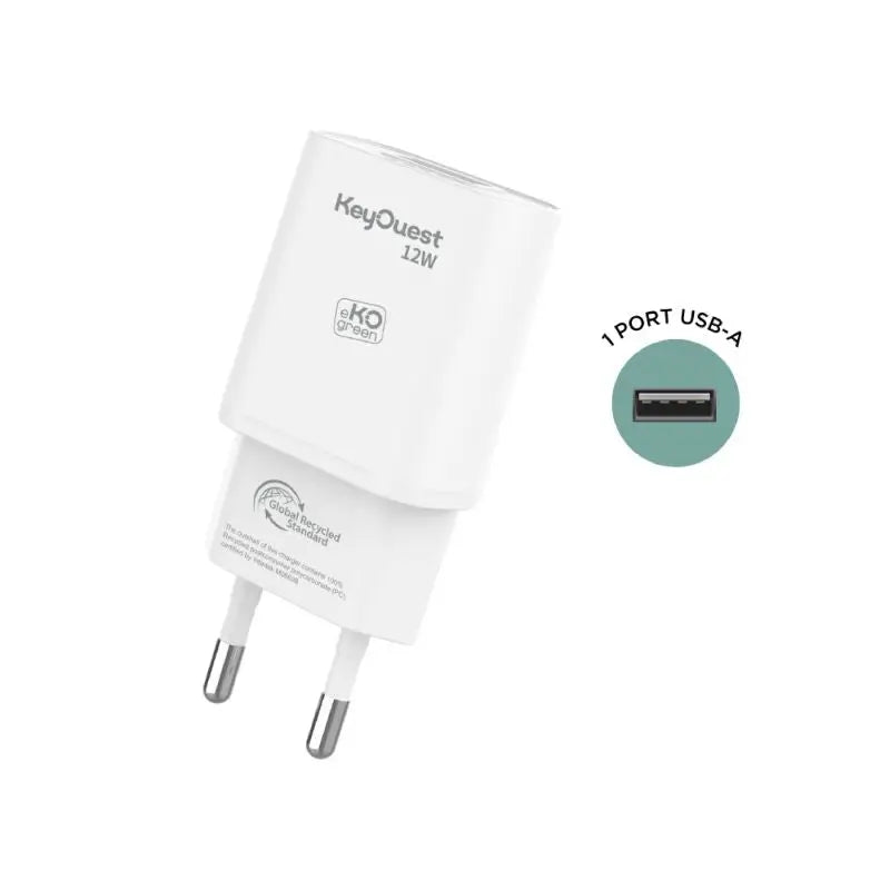 Chargeur Secteur eKOgreen recyclé 1 port USB 12W - Blanc