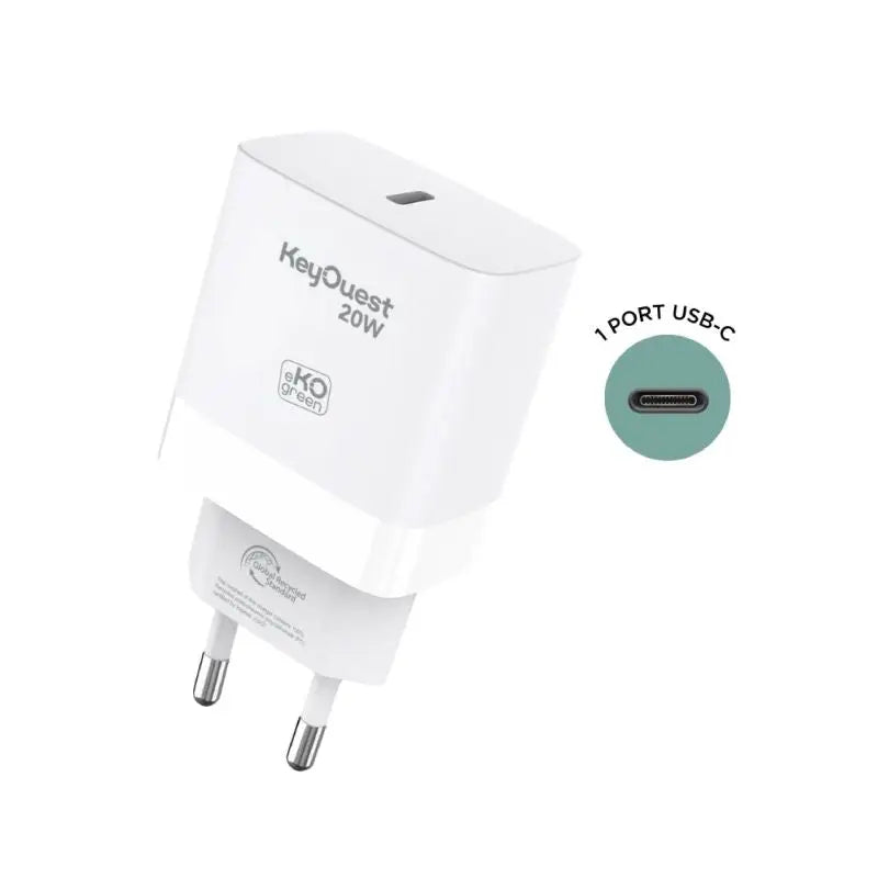 Chargeur Secteur eKOgreen recyclé 1 port USB-C 20W - Blanc