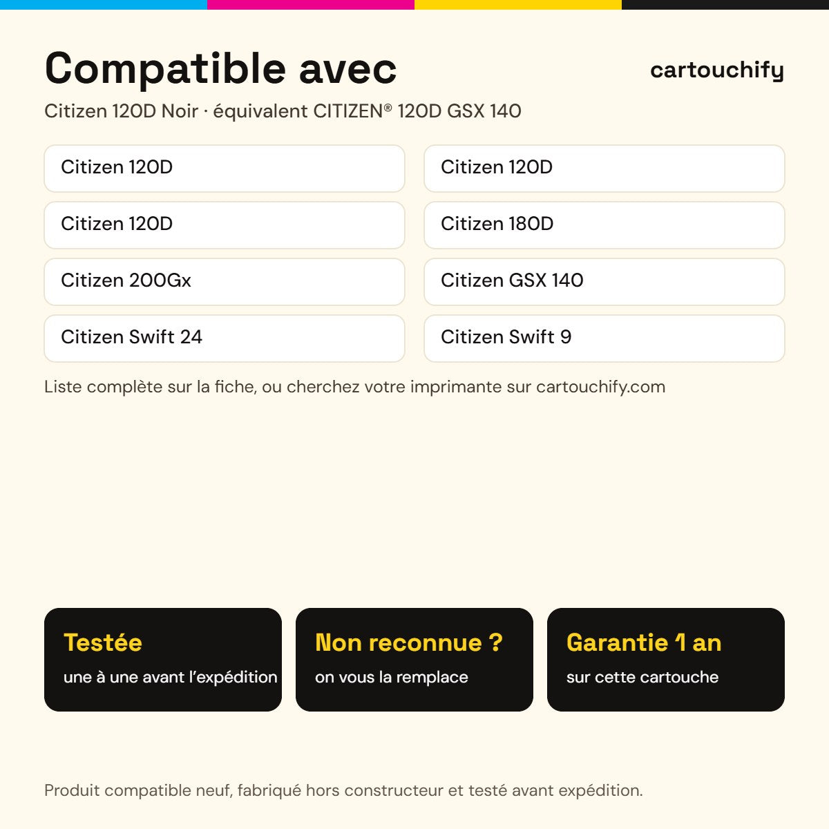 Imprimantes compatibles avec Citizen 120D Ruban Noir compatible équivalent à CITIZEN® 120D GSX 140