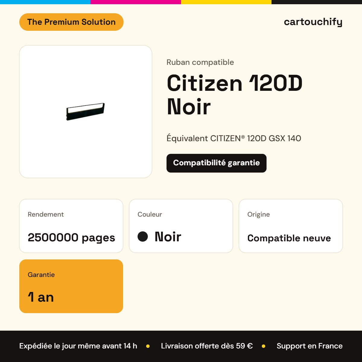 Citizen 120D Ruban Noir compatible équivalent à CITIZEN® 120D GSX 140 : caractéristiques