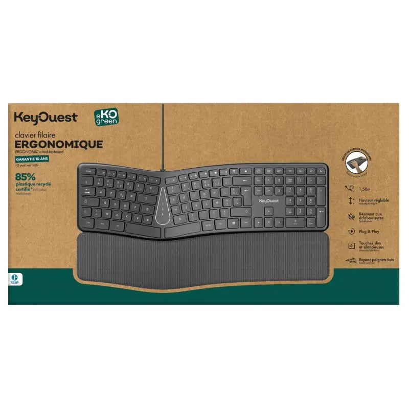 Clavier eKOgreen recyclé Filaire Ergonomique - 1,50m - Noir