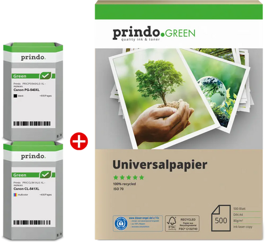 Compatible avec CANON 540XL 541XL Pack 4 Couleurs + papier 500 feuilles - Jet d’encre remanufacturé Prindo