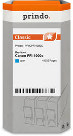 Compatible avec Canon PFI-1000c Cyan (0547C001) Prindo Classic Cartouche d’encre - Jet compatible