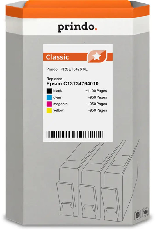 Compatible avec Epson 34XL Prindo Classic XL Multipack Noir(e) / Cyan / Magenta / Jaune - Consommable imprimante