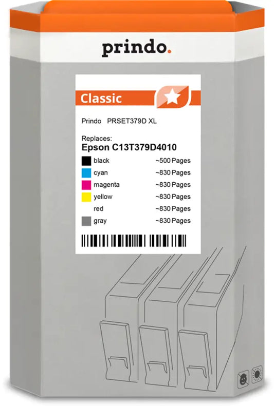 Compatible avec Epson 378XL + 478XL Prindo Classic XL Multipack Noir(e) / Cyan / Magenta / Jaune / Rouge / Gris