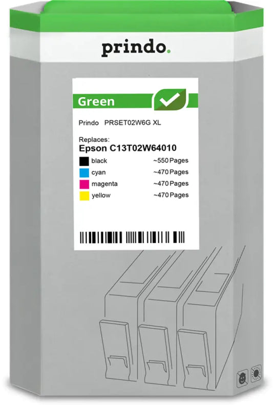 Compatible avec Epson 502XL Prindo Green XL Multipack Noir(e) / Cyan / Magenta / Jaune - Consommable imprimante