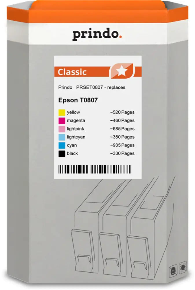 Compatible avec Epson T0807 Prindo Classic Multipack Noir(e) / Cyan / Magenta / Jaune / (brillant) / Consommable