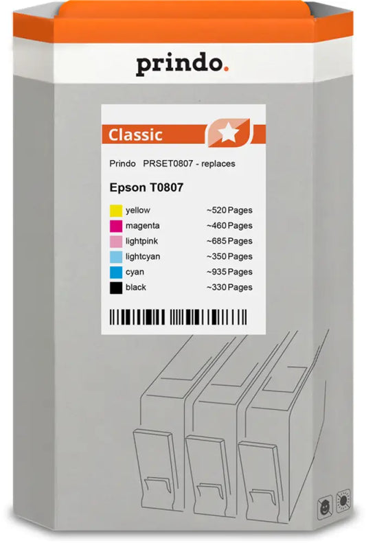 Compatible avec Epson T0807 Prindo Classic Multipack Noir(e) / Cyan / Magenta / Jaune / (brillant) / Consommable