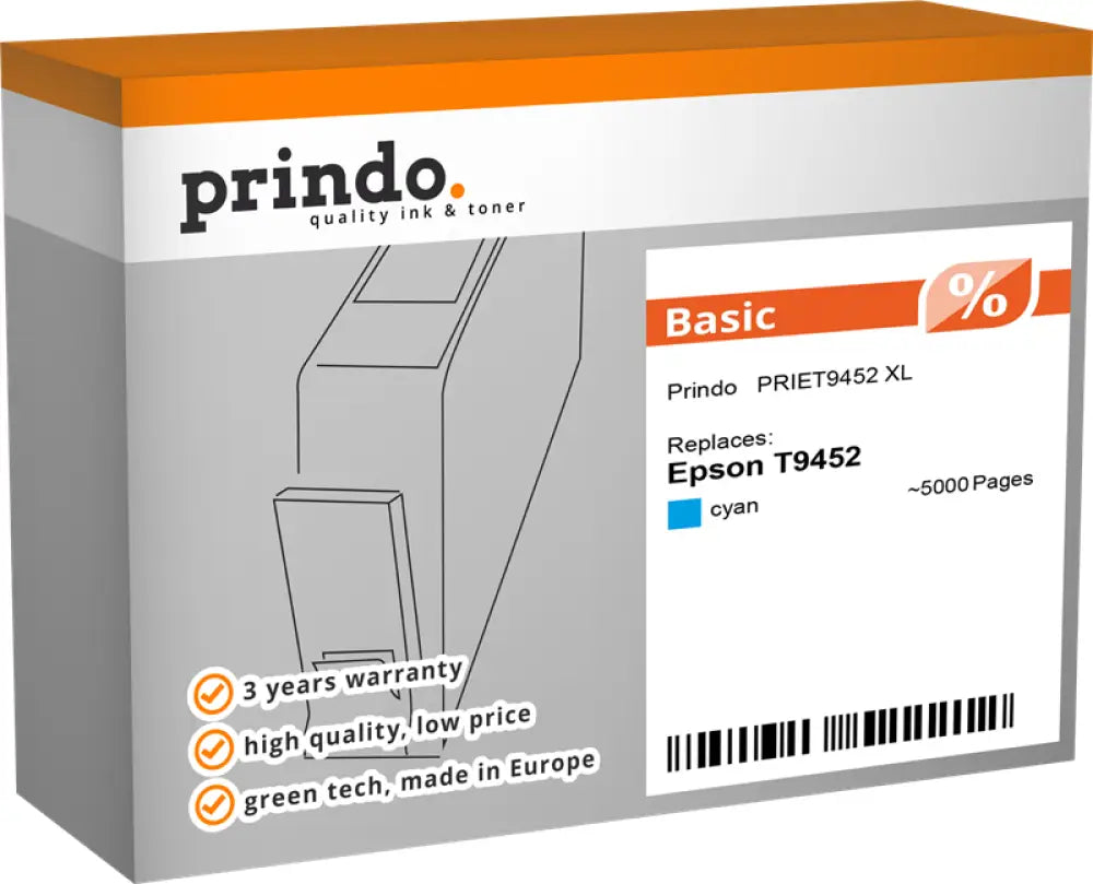 Compatible avec Epson T9452 Cyan Prindo Basic XL Cartouche d’encre - Jet compatible