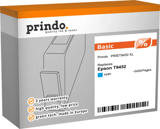 Compatible avec Epson T9452 Cyan Prindo Basic XL Cartouche d’encre - Jet compatible
