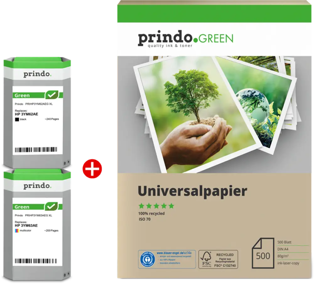 Compatible avec HP 305XL Pack 4 Couleurs + papier 500 feuilles - Jet d’encre remanufacturé Prindo