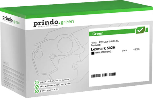 Compatible avec Lexmark 502H Prindo Green XL Noir(e) Toner - remanufacturé