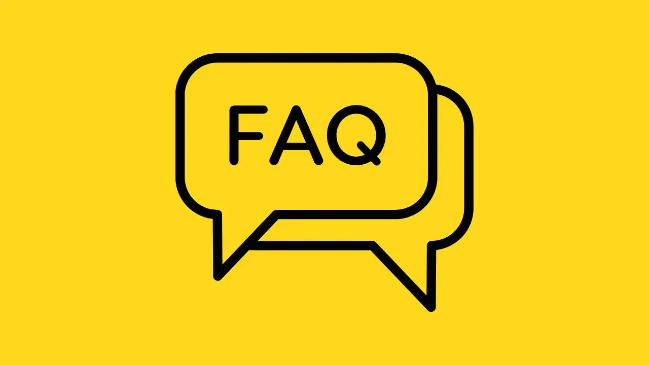 Contour noir de deux bulles de dialogue sur un fond jaune, avec les lettres « faq » dans la bulle avant.