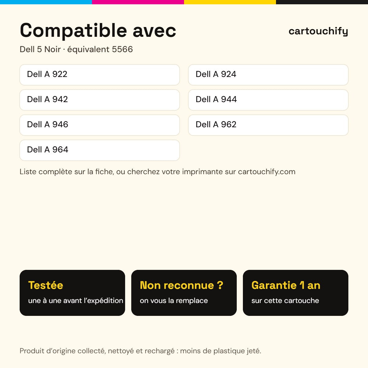 Imprimantes compatibles avec Dell 5 Cartouche Noir remanufacturé équivalent à 5566, M4640, 59210092