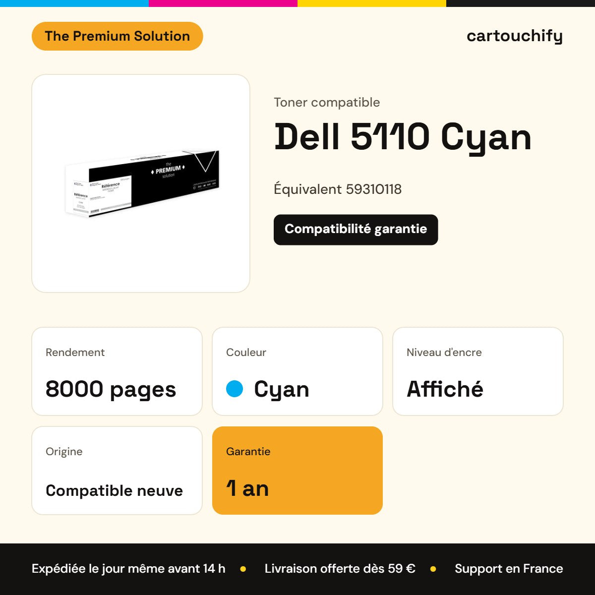 Dell 5110 Toner Cyan compatible équivalent à 59310118 : caractéristiques