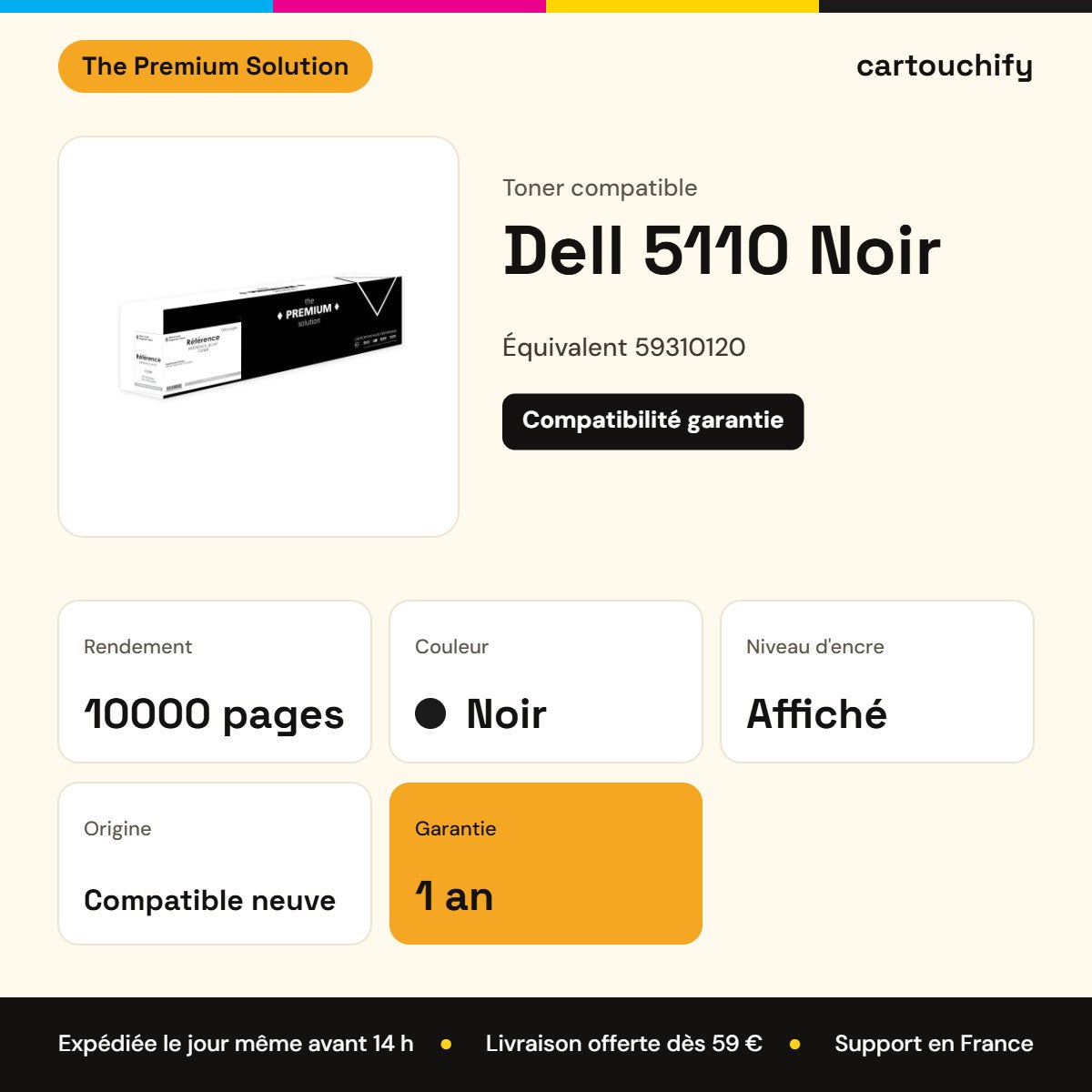 Dell 5110 Toner Noir compatible équivalent à 59310120 : caractéristiques