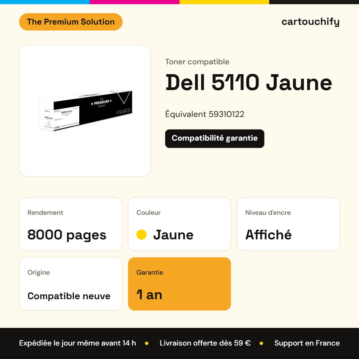 Dell 5110 Toner Jaune compatible équivalent à 59310122 : caractéristiques