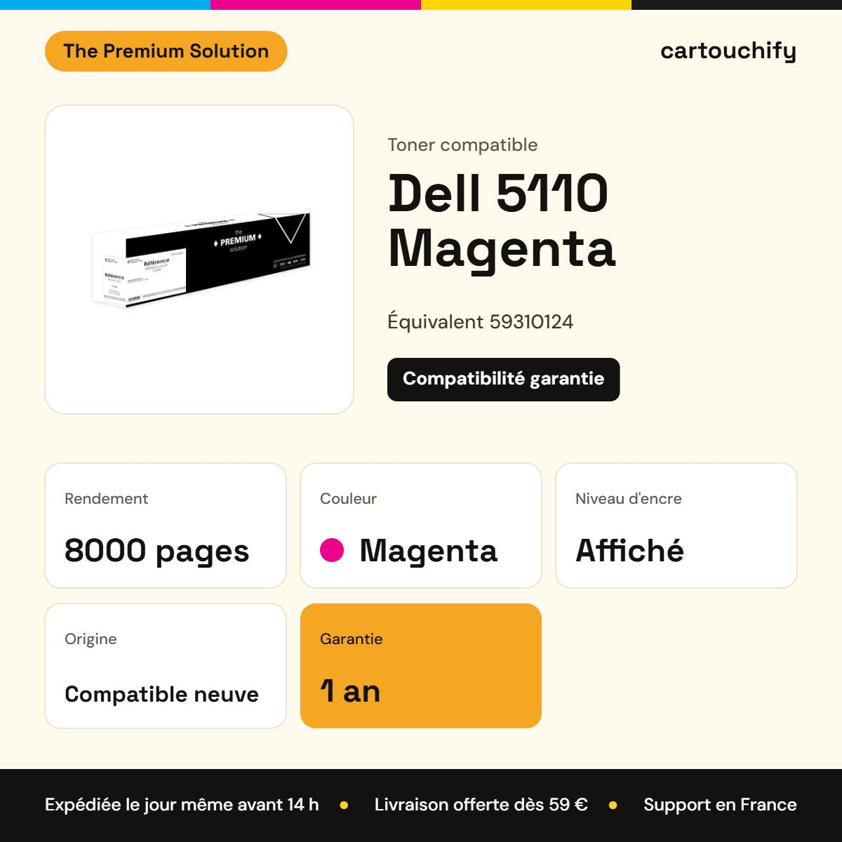 Dell 5110 Toner Magenta compatible équivalent à 59310124 : caractéristiques