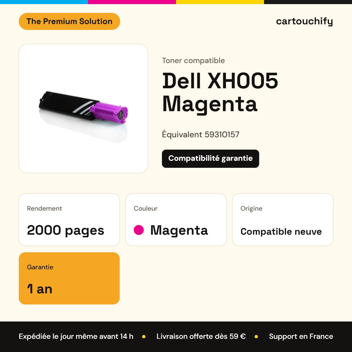 Dell XH005 Toner Magenta compatible équivalent à 59310157 · Premier Prix : caractéristiques