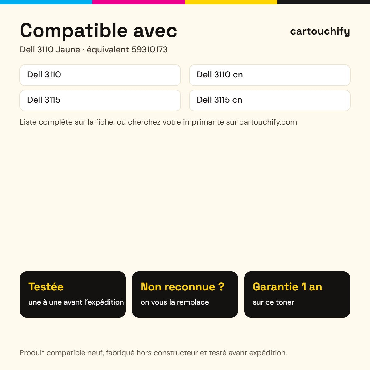 Imprimantes compatibles avec Dell 3110 Toner Jaune compatible équivalent à 59310173, NF556
