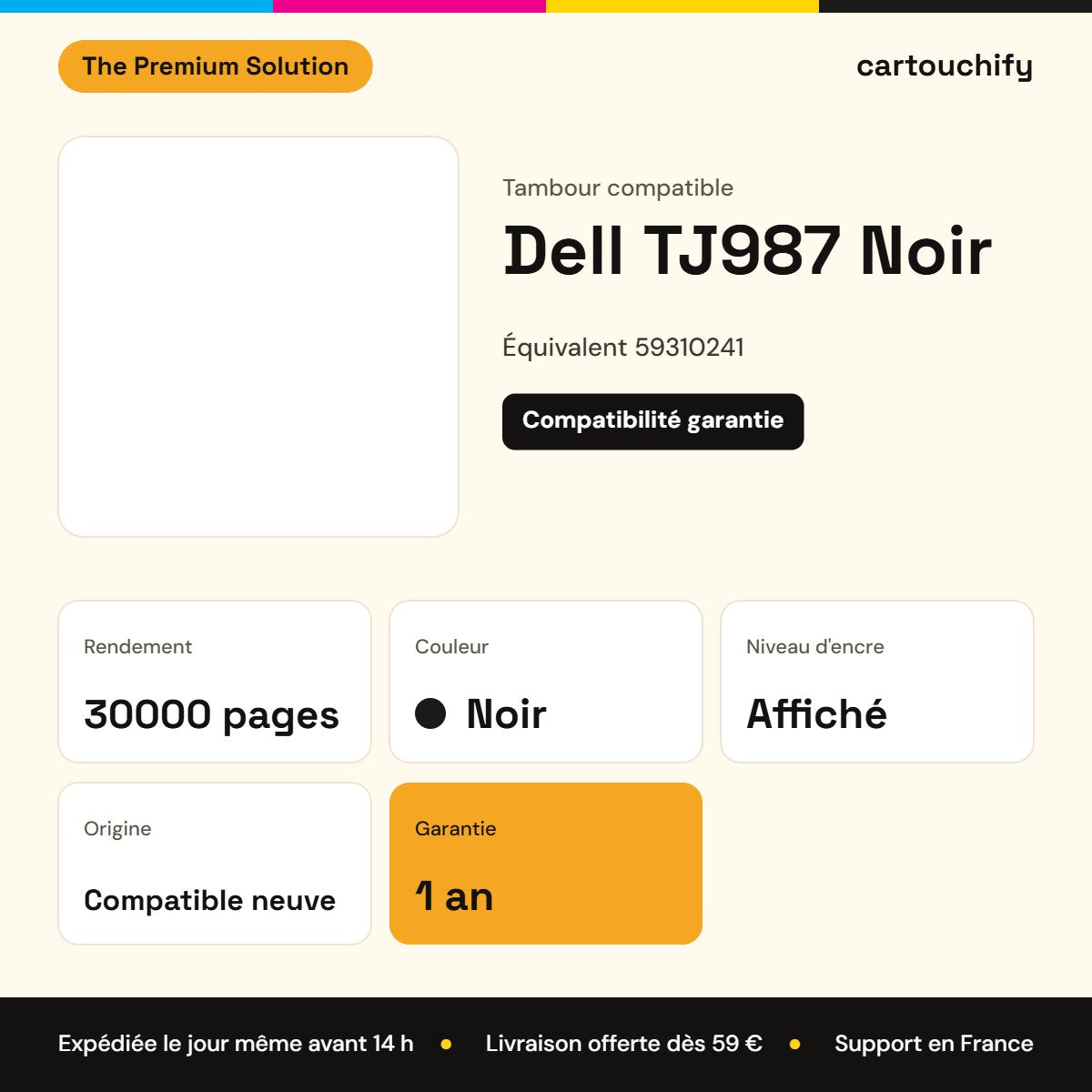 Dell TJ987 Tambour Noir compatible équivalent à 59310241 : caractéristiques